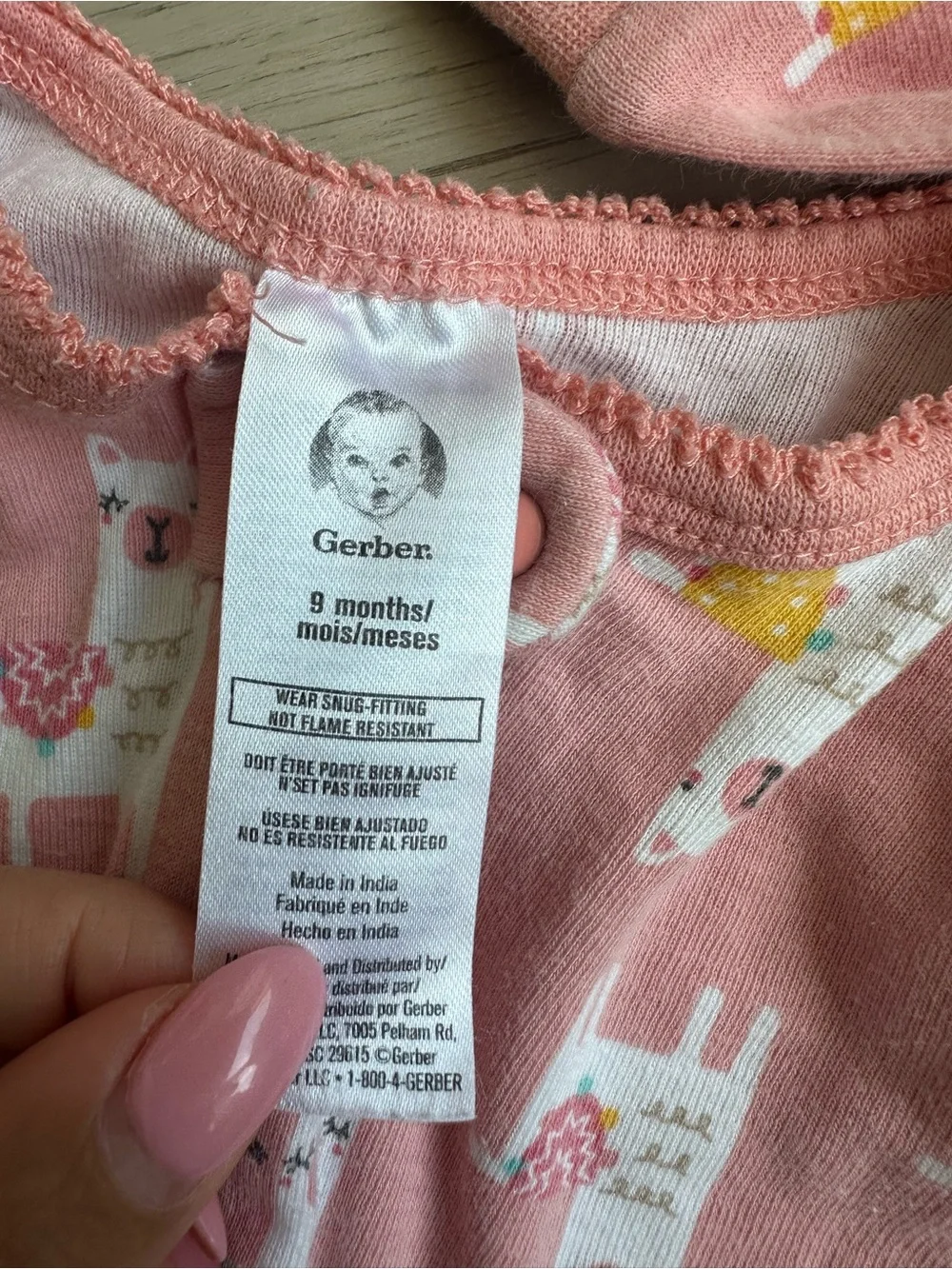 Pink Llama Print Footed One-Piece Pajamas - Unbranded